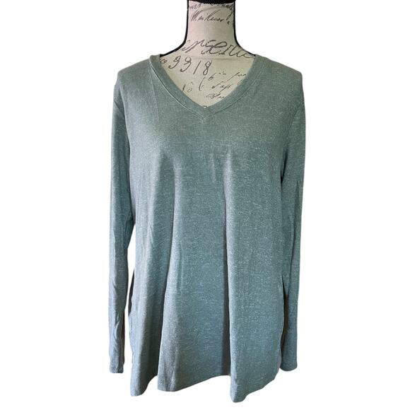 Matty M V-Neck Tunic Heather Sage Long Sleeve Shirt Large - Picture 1 of 2